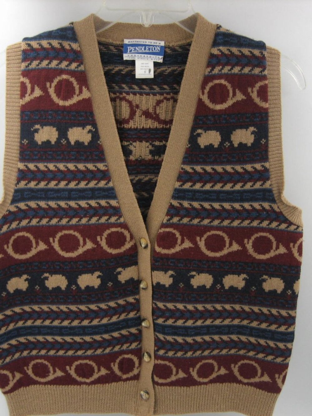 Vintage Pendleton Knockabouts Wool Button Up Vest Geometric Sheep Horn Small Blu
